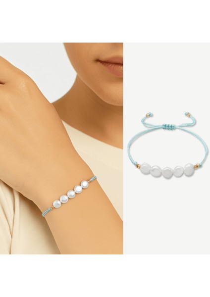 Makrome Örgülü Naturel Kesim Su Yeşili Ipli Sarı Dorika Top Süslemeli Doğal Inci Kadın Bileklik fiyatları