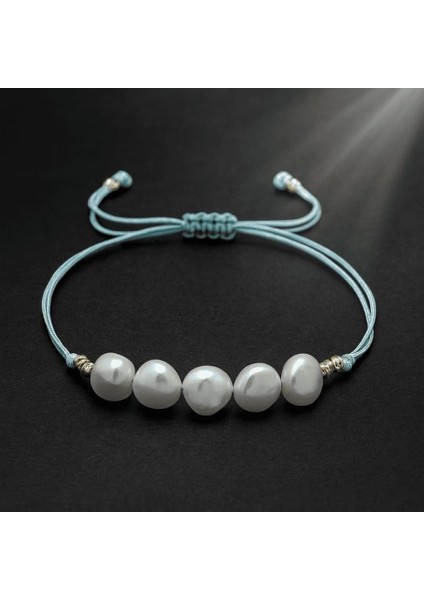 Makrome Örgülü Naturel Kesim Su Yeşili Ipli Sarı Dorika Top Süslemeli Doğal Inci Kadın Bileklik indirimleri