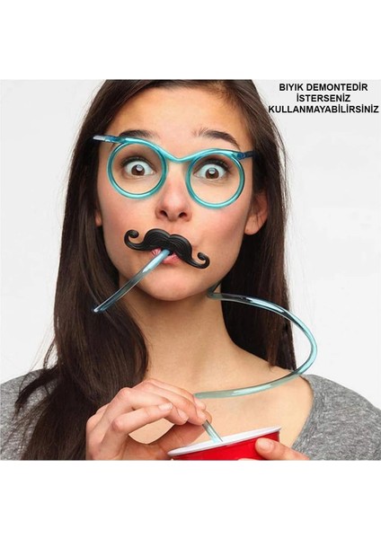 Ieg® Pipetli Parti Gözlüğü - Çocuk ve Yetişkin Bıyıklı Pipet Gözlük Renk 18X14 cm (4887)