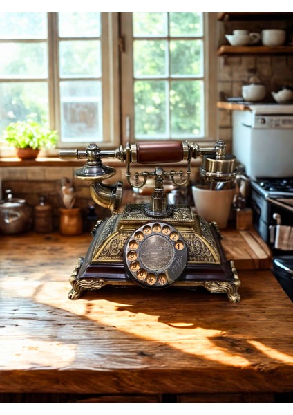 El Yapımı Işlemeli Pirinç ve Doğal Ahşap Malzemeli Masa Üstü Telefon modelleri