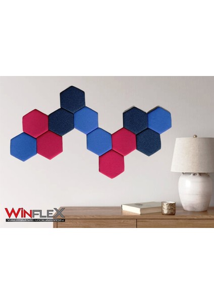 Dekoratif Altıgen Akustik Kumaş Kaplı Panel 12 Adet- MİX(17X20CM)