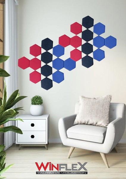 Dekoratif Altıgen Akustik Kumaş Kaplı Panel 12 Adet- MİX(17X20CM)