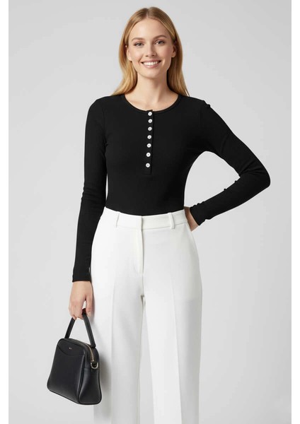 Lvsqvr Çıtçıt Detaylı Bluz Siyah T4343 (Beden: L)