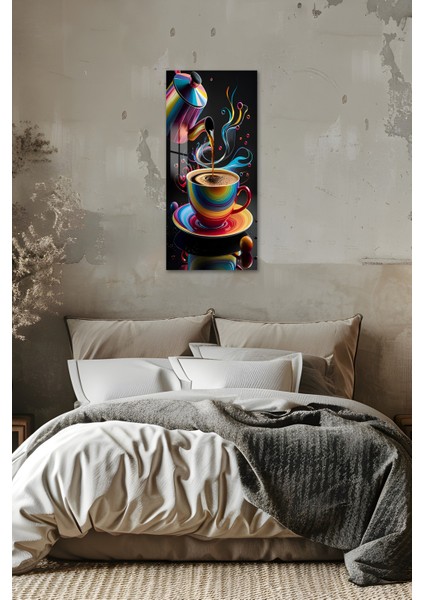 3D Görünümlü Temperli Cam Tablo – Renkli Kupa ve Kahve Akışı Temalı Uv Baskı 30X60 cm - DCT133 fiyatları