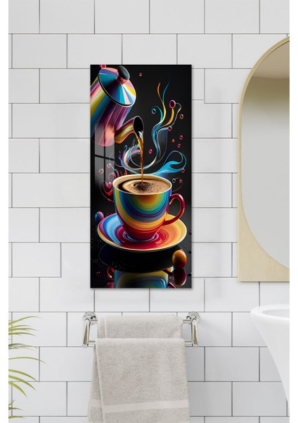 3D Görünümlü Temperli Cam Tablo – Renkli Kupa ve Kahve Akışı Temalı Uv Baskı 30X60 cm - DCT133 indirimleri