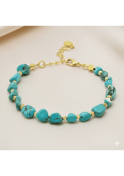Altın Renk Metal Zincirli Dorika Top Süslemeli Amorf Turkuaz Firuze Doğaltaş Kadın Bileklik fırsatları