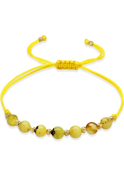 Makrome Örgülü Küre Kesim Sarı Ipli Dorika Toplu Sarı Beyaz Renk Doğal Damla Kehribar Kadın Bileklik fiyatları