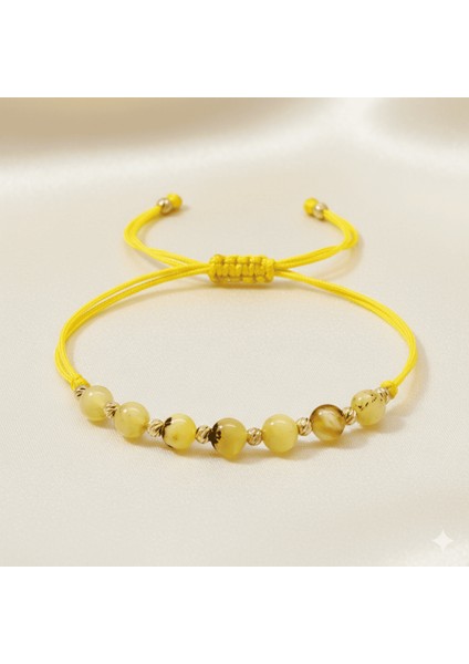 Makrome Örgülü Küre Kesim Sarı Ipli Dorika Toplu Sarı Beyaz Renk Doğal Damla Kehribar Kadın Bileklik indirimleri