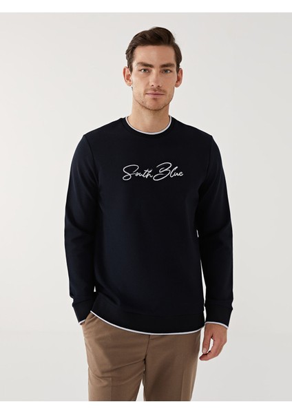 Yeni Sezon Bisiklet Yaka Uzun Kollu Baskılı Erkek Sweatshirt