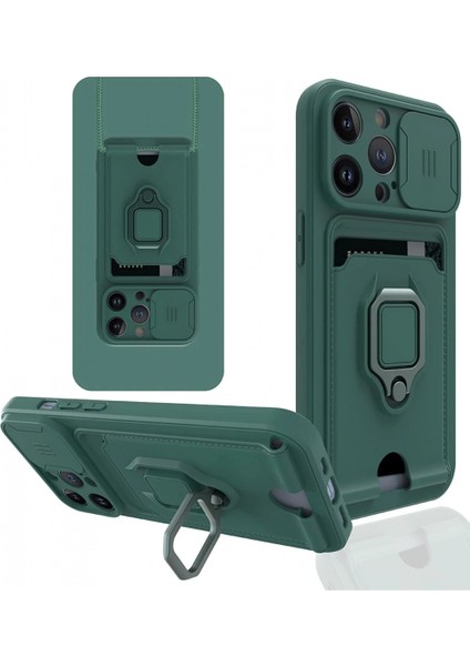 Ieg iPhone 13 Pro Max Kılıf Zuma Kartvizitli Yüzüklü Silikon - Yeşil