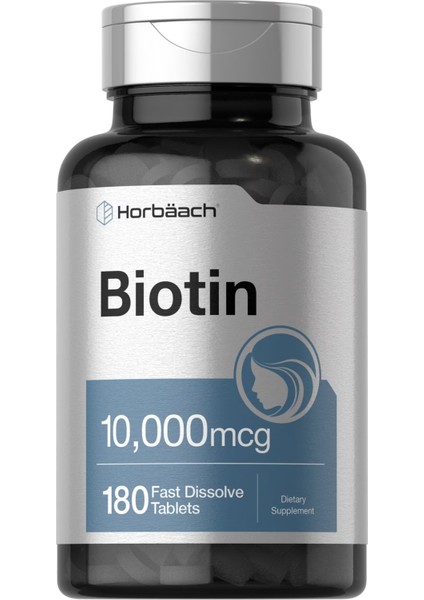 Horbäach Biotin Hair Skin Beauty 10000MCG Women & Men 180 Fast Dissolve Tablet