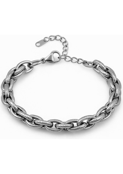 Kadın Çelik Bileklik - Kalın Burma Model - Gümüş Renk