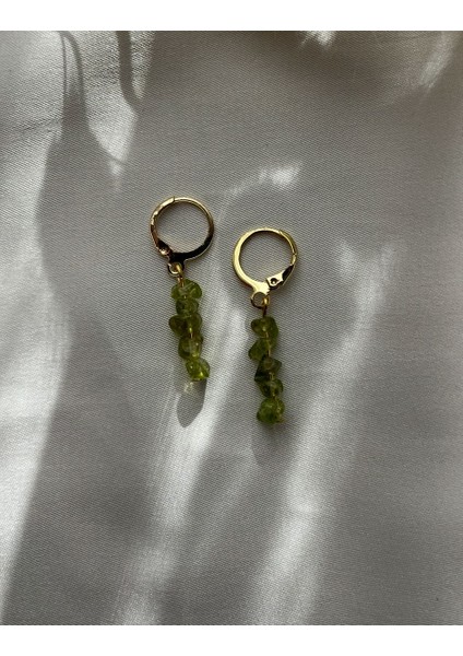 Kırık Zebercet Taşı Altın Kaplama Küpe El Yapımı