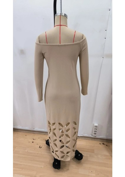 Kadın Madonna Yaka Uzun Kollu Lazer Çiçek Kesim Detaylı Uzun Ithal Krep Elbise indirimleri