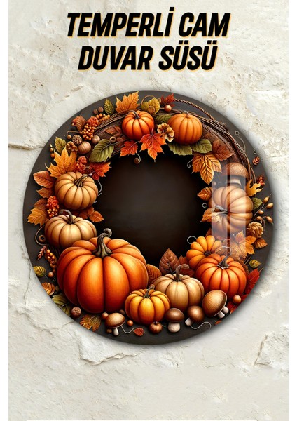 3D Görünümlü Temperli Cam Tablo – Balkabağı ve Sonbahar Temalı Duvar Süsü Uv Baskı 33X33 CM-CDS140 fiyatları