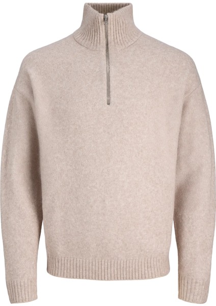 Erkek Yarım Fermuarlı Dik Yaka Bej Örme Kazak - 12278937 fırsatları