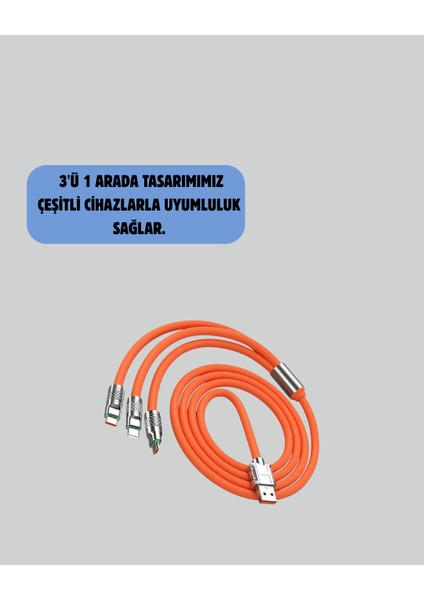 Lvsqvr 120W Şarj Destekli 3’ü 1 Arada Çoklu Şarj Kablosu – 1.2 Metre fırsatları