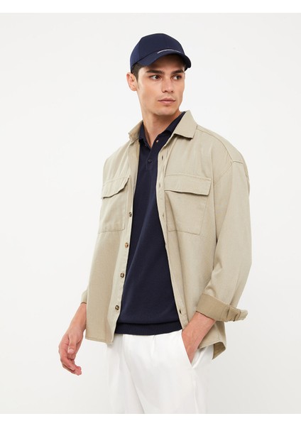 Yeni Sezon Rahat Kalıp Uzun Kollu Armürlü Erkek Gömlek Ceket