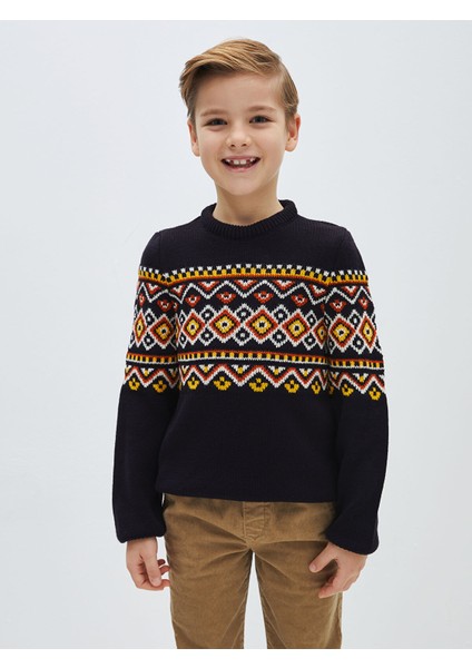 Yeni Sezon Bisiklet Yaka Desenli Uzun Kollu Erkek Çocuk Triko Kazak