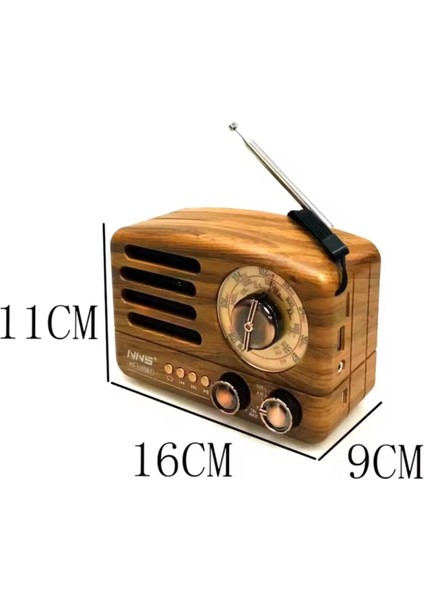 ® Küçük Boy Retro, Nostaljik, Ahşap Tasarım Bluetooth Hoparlörlü, Şarjlı, Taşınabilir Büyük Döndürülebilen Düğmeli Fm/am Destekli Radyo NS3380 indirimleri
