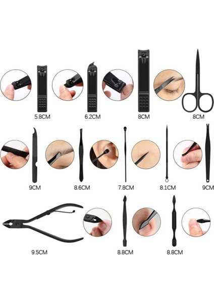 12 Parça Profesyonel Manikür Pedikür Seti – Paslanmaz Çelik | Siyah Seyahat Taşınabilir modelleri