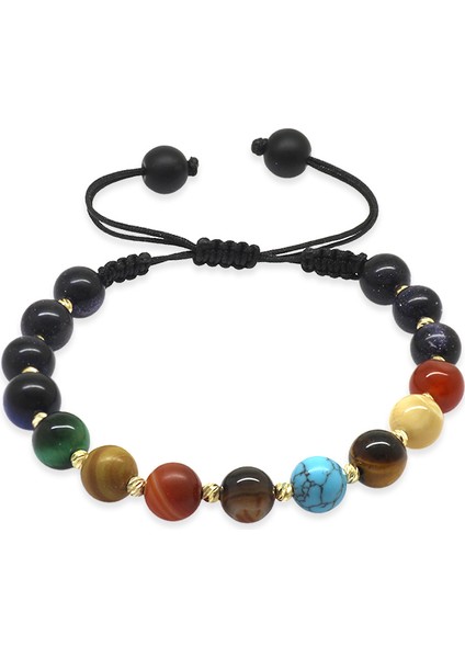 Makrome Örgülü Küre Kesim Dorika Top Süslemeli Çoklu Doğaltaş Yıldız Gezegen Kadın Şans Bilekliği