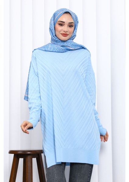 Bebe Mavi Bisiklet Yaka Soğuk Iplik Triko Tunik