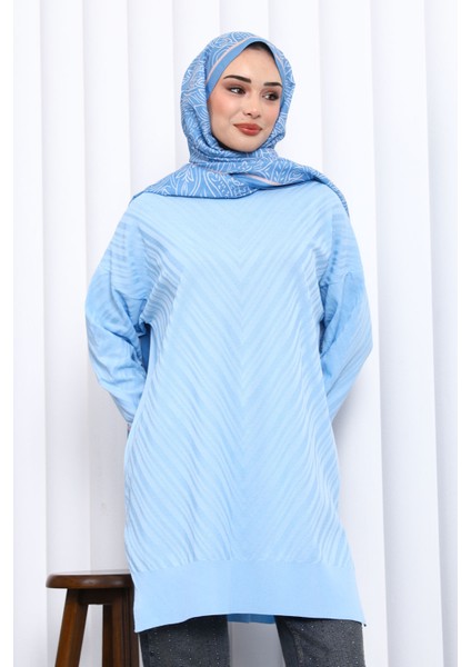 Bebe Mavi Bisiklet Yaka Soğuk Iplik Triko Tunik modelleri