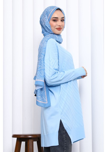 Bebe Mavi Bisiklet Yaka Soğuk Iplik Triko Tunik fırsatları