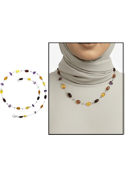 Ametist Taş Süslemeli 925 Ayar Gümüş Papağan Mekanizmalı Çok Renkli Doğal Damla Kehribar Kadın Kolye modelleri