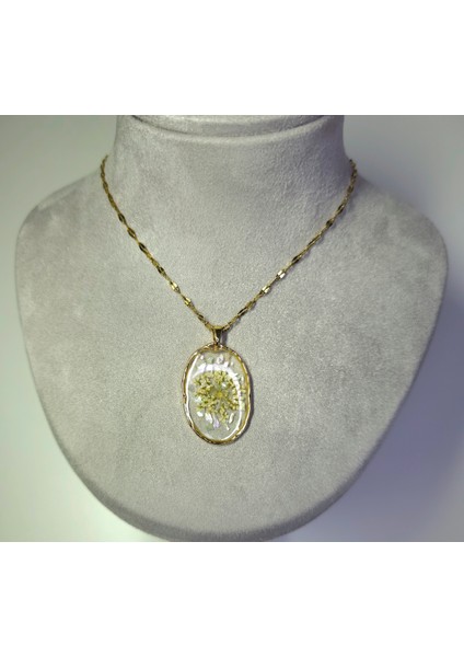 Çelik Kararmaz Çiçekli Reçine Kolye Altın Rengi Suya Dayanıklı fiyatları