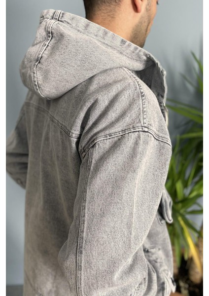 Kapüşonlu Kargo Cepli Gri Kot Mont fiyatları