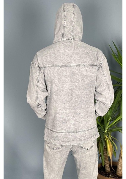 Kapüşonlu Kargo Cepli Gri Kot Mont indirimleri