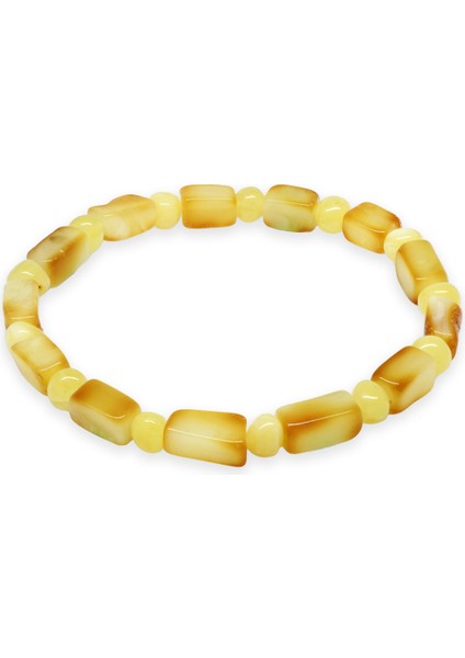 Sarı Beyaz Renk Silindir Kesim Doğal Damla Kehribar Kadın Bileklik fiyatları