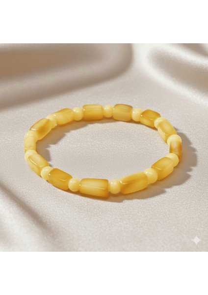 Sarı Beyaz Renk Silindir Kesim Doğal Damla Kehribar Kadın Bileklik indirimleri