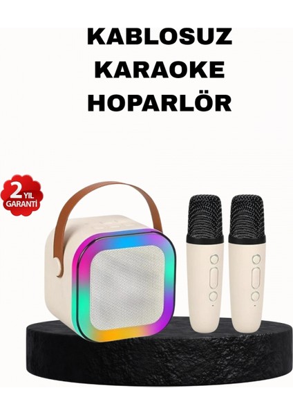 Karaoke Hoparlör Taşınabilir Çift Mikrofonlu ve LED Işıklı Bluetooth 5.0