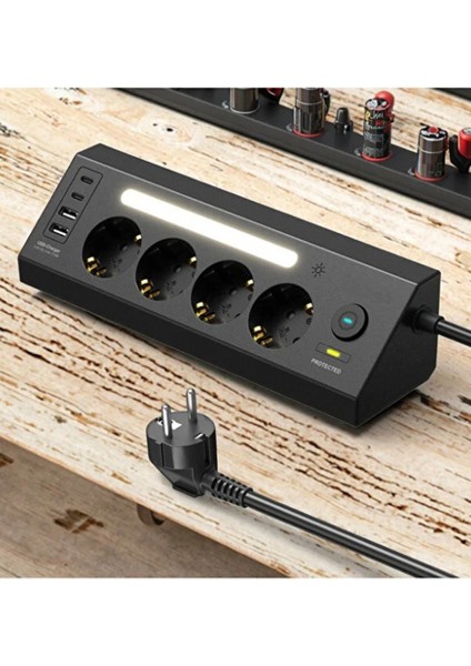 LP764 Çoklu Gece Lambalı Priz Yüksek Gerilim Korumalı 4’lü Priz 2xusb 2xtype-C Çıkışlı Grup Priz Çoğaltıcı fiyatları