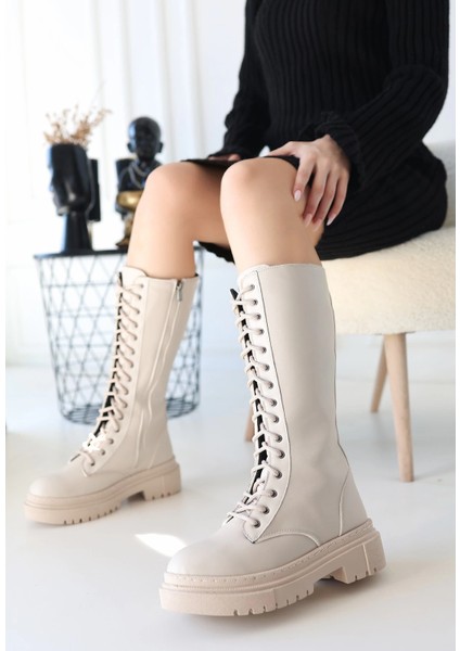 Mennd Bej Cilt Bağcıklı Çizme indirimleri