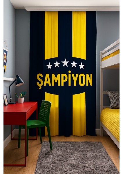 Taraftar Sarı Lacivert Çift Kanatlı Fon Perde fiyatları
