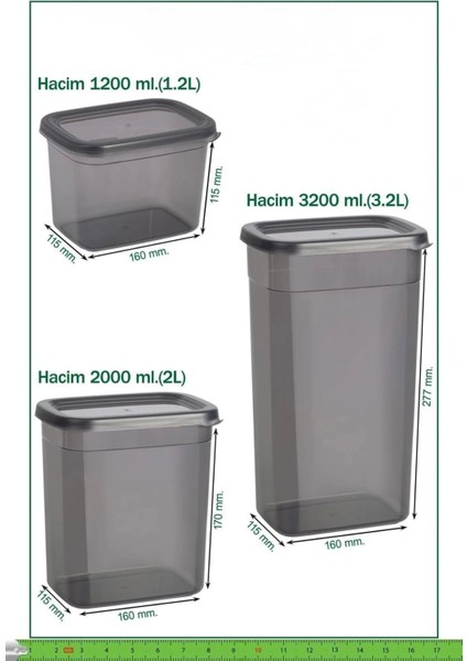 24 Adet 48 Parça 1,2-2,0-3,2 Litre Dikdörtgen Erzak Bakliyat Saklama Kabı 40 Etiket Hediyeli