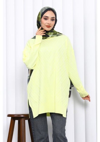 Sarı Bisiklet Yaka Soğuk İplik Triko Tunik