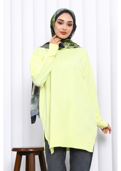 Sarı Bisiklet Yaka Soğuk İplik Triko Tunik modelleri