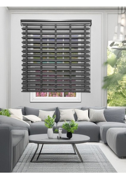 Picasso Shadow Silüet Kumaş Jaluzi Store Perde, Alüminyum Kasalı Yüksek Kaliteli - Antrasit 4333SHADOW