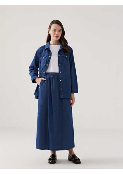 Yeni Sezon Beli Lastikli Kadın Jean Etek