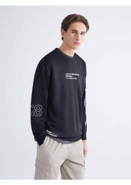 Yeni Sezon Bisiklet Yaka Baskılı Erkek Sweatshirt