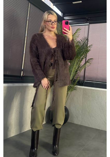 Kahverengi Marka Model Oversize Sakallı Hırka