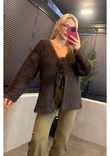 Kahverengi Marka Model Oversize Sakallı Hırka