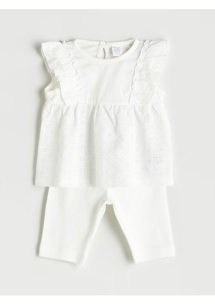 Yeni Sezon Pamuklu Fırfırlı Kız Bebek Bluz ve Kapri 2'li
