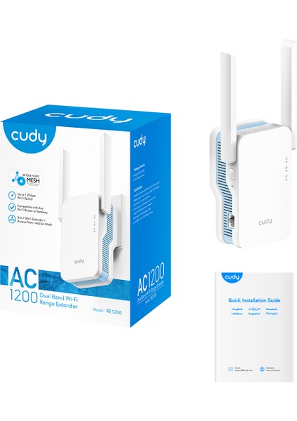 Cudy RE1200 AC1200 1port 2 Anten 2.4/5ghz Indoor Repeater Menzil Genişletici modelleri