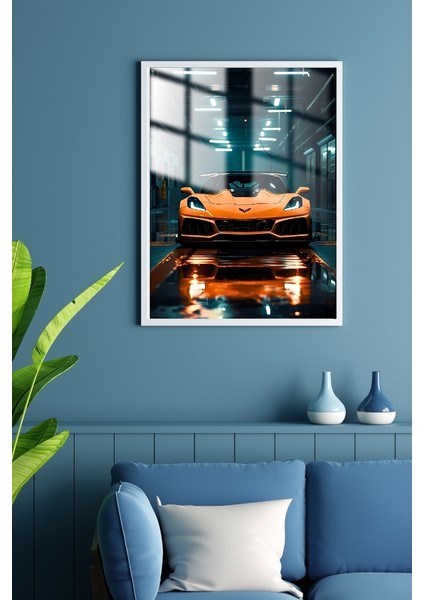 Corvette Araba Çerçeveli Metal Poster Tablo fiyatları
